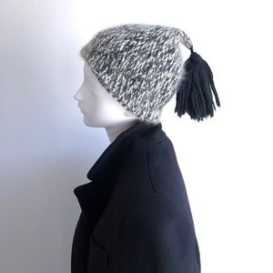 Hand Knit Grey Angora Wool Tassel Cap Vintage
